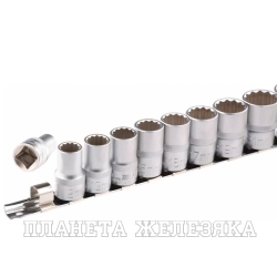 Набор торцевых головок, 1/2", 12-ти гр., CrV, 10шт., 10-22мм// Stels