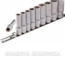 Набор удлиненных торцевых головок 3/8", 6-ти гр., CrV, 10шт., 8-19мм// Stels