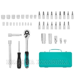 Набор торцевых головок с трещоткой, 1/4"и 3/8", 44 предм.// Stels
