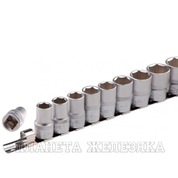 Набор торцевых головок 1/2", 6-ти гр., CrV, 10шт., 10-22мм// Stels