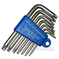 Набор ключей TORX 7 пр.T10H-T40H Г-обр.коротких с отверстием KING TONY