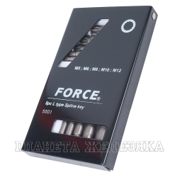 Набор ключей SPLINE 5 пр.M5-M12 Г-обр.коротких,кейс FORCE