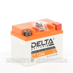 Аккумулятор для мотоциклов DELTA 12V 4 а/ч AGM CT 1204 YB4L-B обр.полярность залит заряжен