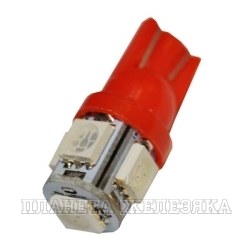 Автолампа 12V W2.1x9.5d 5W SUPER RED 5LED светодиод