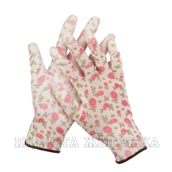 Перчатки садовые х/б с полиуретановым покрытием бело-розовые р.M GRINDA