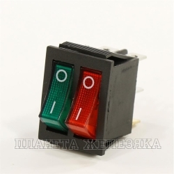 Выключатель клавишный 250V 15А ON-OFF красный/зеленый с подсветкой двойной REXANT