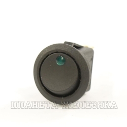 Выключатель клавишный круглый 12V 16А ON-OFF черный с зеленой подсветкой REXANT