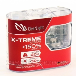 Автолампа 12V H4 60/55W P43t CLEARLIGHT X-treme Vision Light +150% к-т