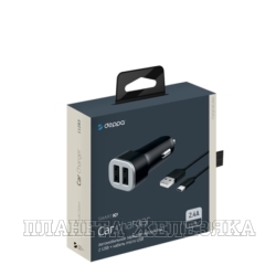 Устройство зарядное для мобильных устройств Deppa 2 USB 2.4А + кабель micro USB, черный
