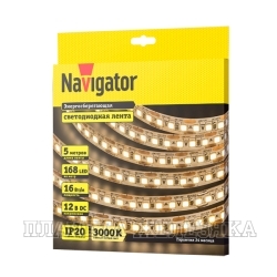 Лента светодиодная 12Vx80W NAVIGATOR Warm White,2835,168LED/м 5метров IP20