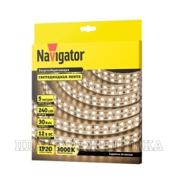 Лента светодиодная 12Vx150W NAVIGATOR Warm White,2835,240LED/м 5метров IP20