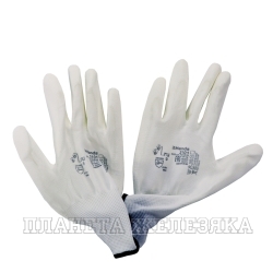 Перчатки нейлоновые с полиуретановым покрытием белые, р.M(8) WORKING GLOWES