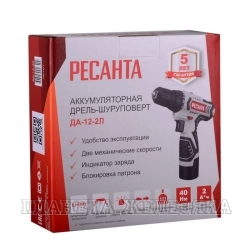 Дрель-шуруповерт с АКБ 12.0В,1х2.0Ач Li-Ion,40Нм,0-400/0-1400об/мин. РЕСАНТА