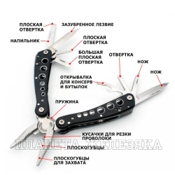 Мультитул 15 в 1 15,5см черный