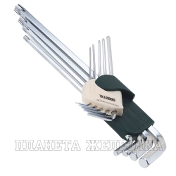 Набор ключей TORX/шестигранных 9 пр.TH10-TH55/1.5-10мм Г-обр.экстрадлинных, блистер ROCKFORCE