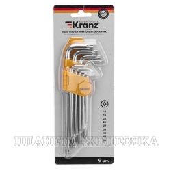 Набор ключей TORX 9 пр.Т10H-Т50H Г-обр.удлиненных с отверстием, блистер KRANZ