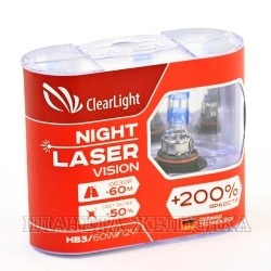 Автолампа 12V HB3 60W P20d CLEARLIGHT NightLaserVision+200% 2шт