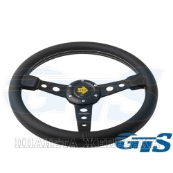 Руль ВАЗ-2101-2190 черное кожа ступица черная (нить белая, плоской формой) GTS