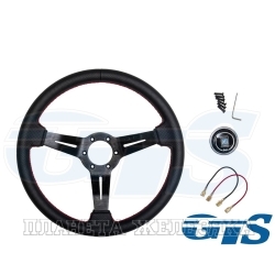 Руль ВАЗ-2101-2190 черное кожа ступица Y черная (нить красная) GTS