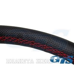 Руль ВАЗ-2101-2190 черное кожа ступица Y черная (нить красная) GTS