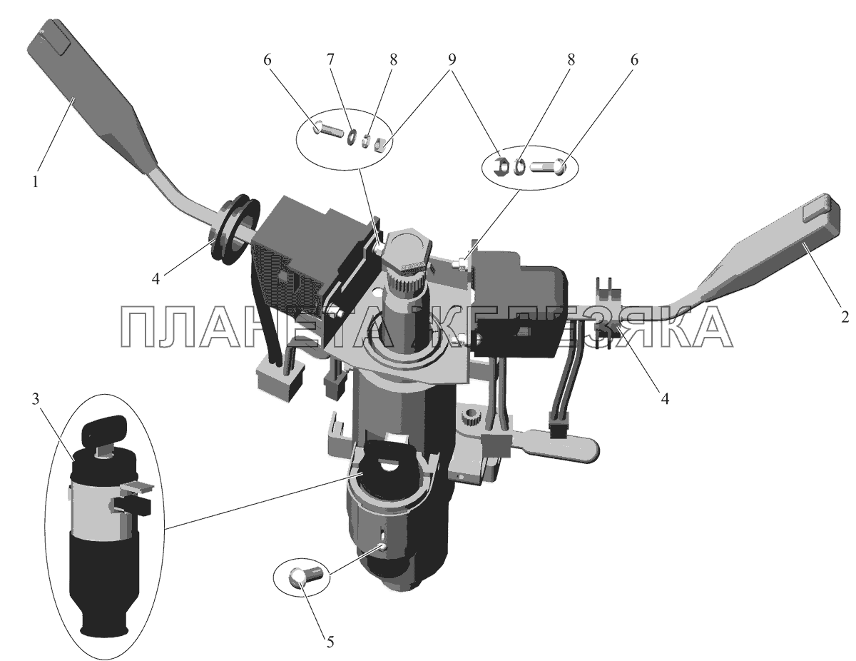 Установка подрулевых переключателей и замка зажигания 103-3700084 МАЗ-103 (2011)