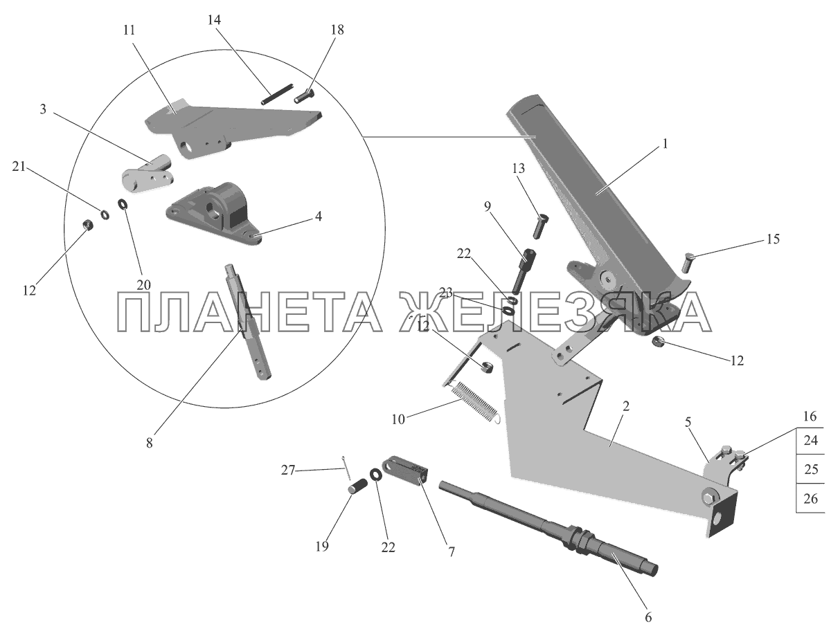 Установка педали привода управления двигателем 101-1108003 МАЗ-103 (2011)