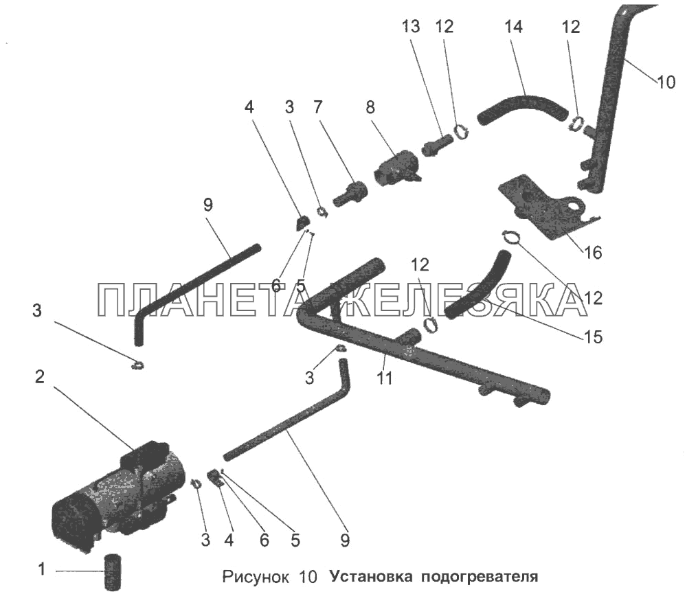 Установка подогревателя 103-1000022-41 МАЗ-103