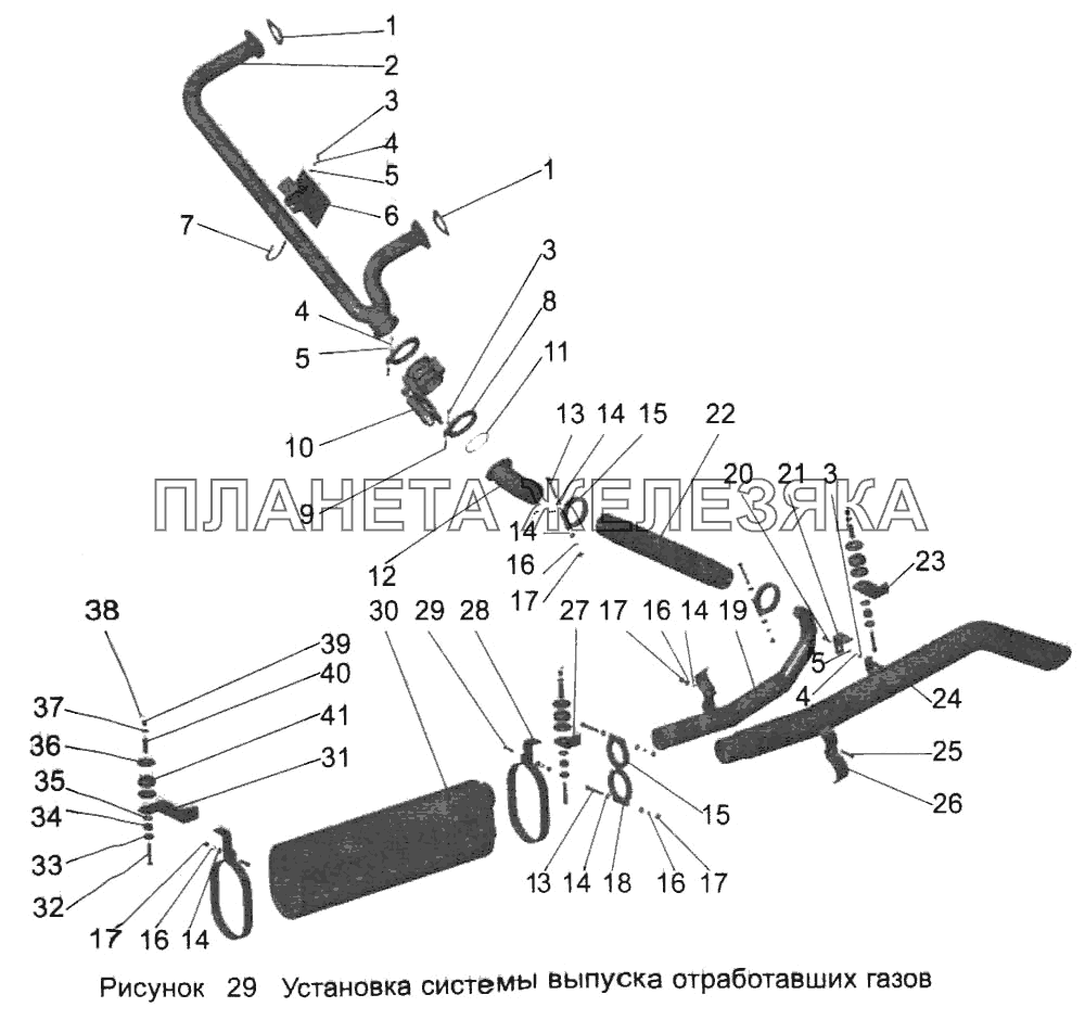 Установка системы выпуска отработавших газов 104-1200001-31 МАЗ-103