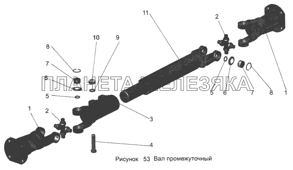 Вал промежуточный 105-1703016-90 МАЗ-103