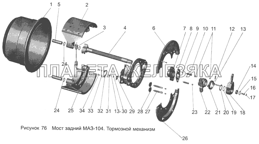 Мост задний МАЗ-104. Тормозной механизм МАЗ-103