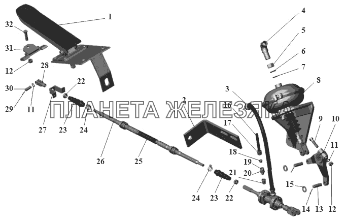 Установка привода управления сцеплением 104-1602002-33 МАЗ-104 (2011)