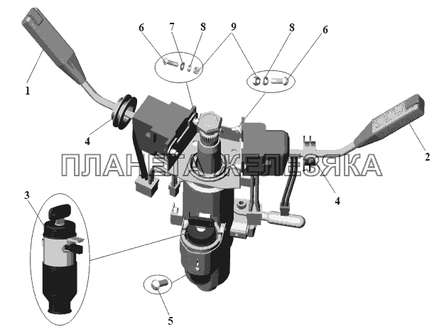 Установка подрулевых переключателей и замка зажигания 103-3700084 МАЗ-104 (2011)