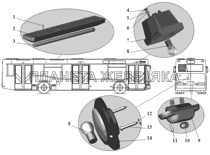 Установка освещения салона автобуса, дверных проемов, номерного знака и моторного отсека МАЗ-104 (2011)