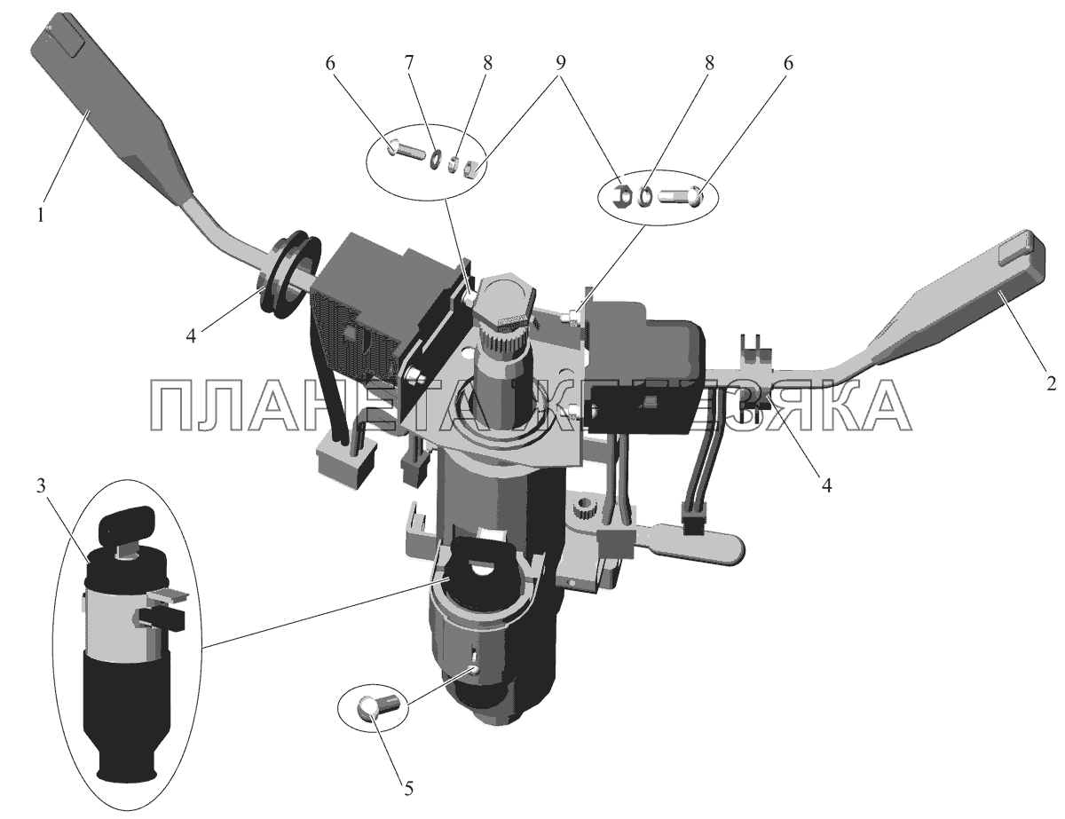 Установка подрулевых переключателей и замка зажигания 103-3700084 МАЗ-105 (2011)