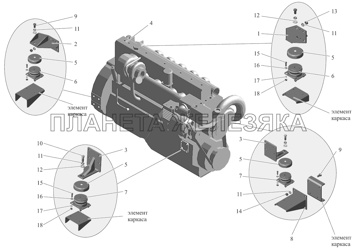 Установка силового агрегата 103-1000003-60 (до марта 2005 года) МАЗ-107 (2011)