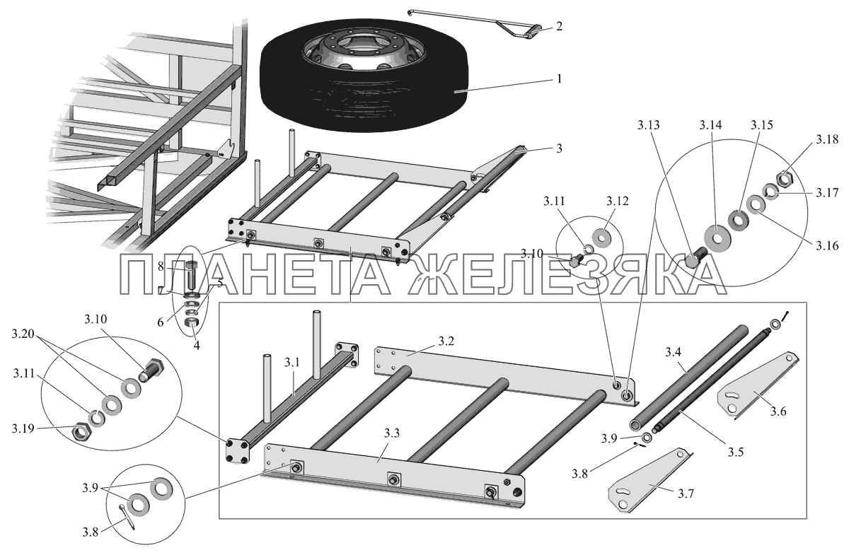 Установка запасного колеса 226060-3100001 МАЗ-206/226