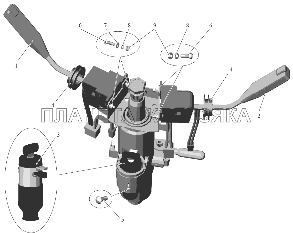 Установка подрулевых переключателей и замка зажигания 103-3700084 МАЗ-206/226