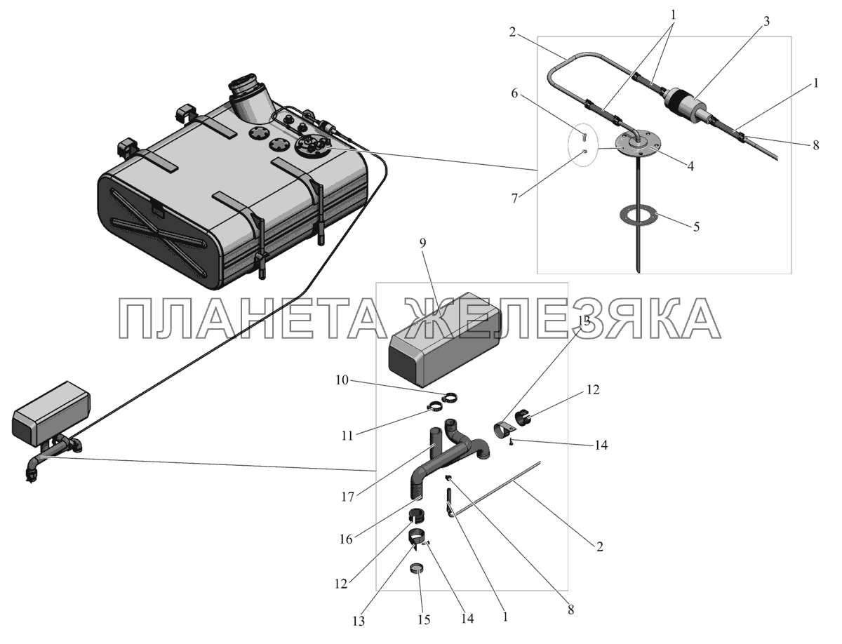 Установка независимого воздушного отопителя и топливопроводов 206060-1104200 МАЗ-206/226