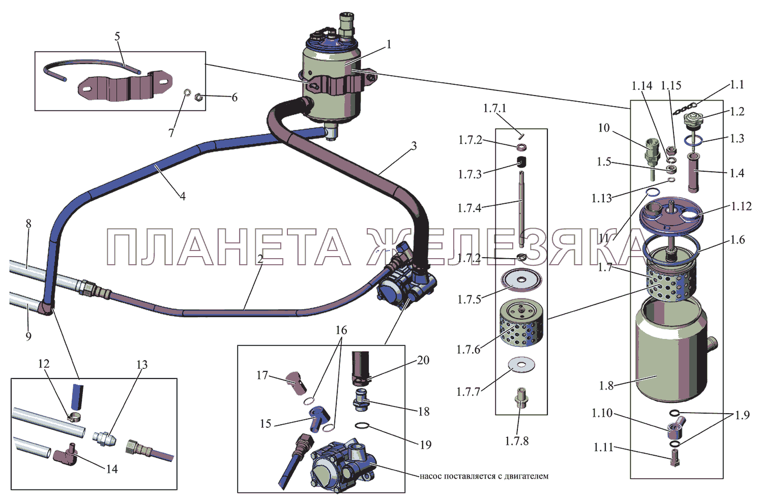 Hасос, масляный бак, клапан и трубопроводы рулевого управления МАЗ-215
