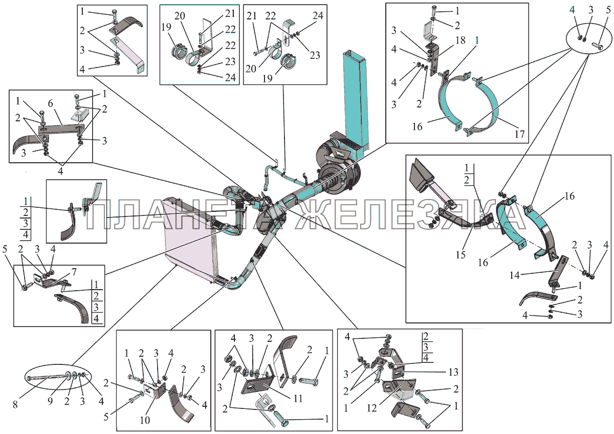 Установка креплений воздухоочистителя и охладителя наддувочного воздуха МАЗ-231