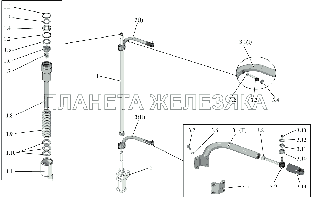Механизм открывания дверей с рычагами и стойкой БААЗ МАЗ-231