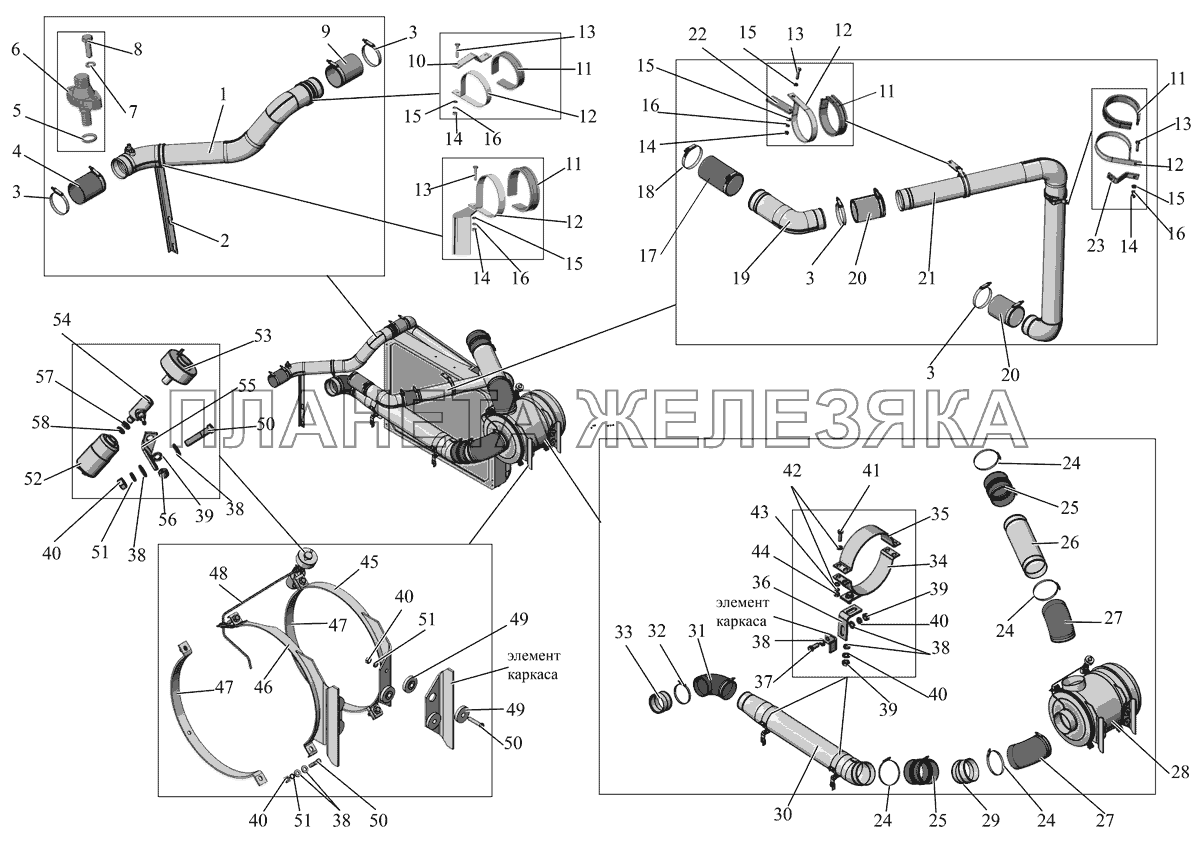 Установка воздухоочистителя и охладителя наддува 251-1100020-50 МАЗ-251
