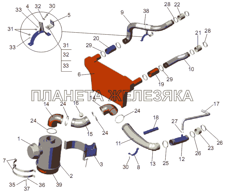 Установка системы питания двигателя воздухом МАЗ-256 (вариант)