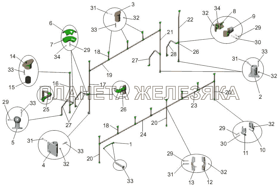 Установка поручней МАЗ-256 (вариант)