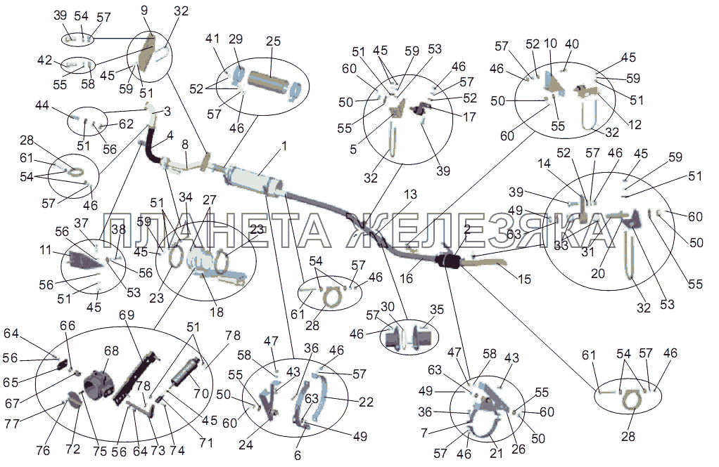 Установка системы выпуска отработавших газов МАЗ-256 (вариант)