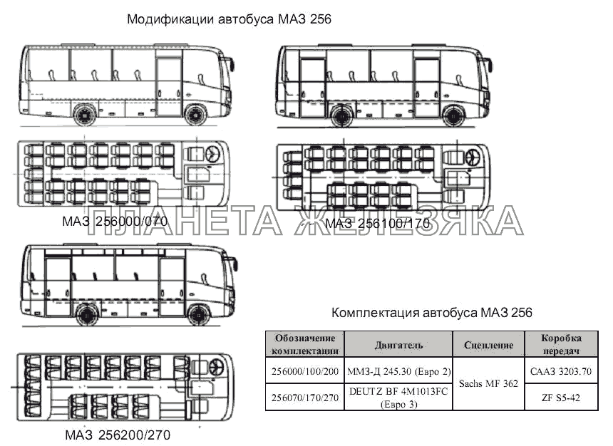 Модификация автобуса МАЗ 256 МАЗ-256 (вариант)
