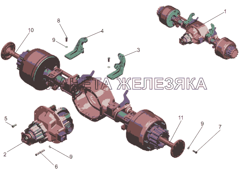 Мост задний. Установка редуктора МАЗ-256 (вариант)