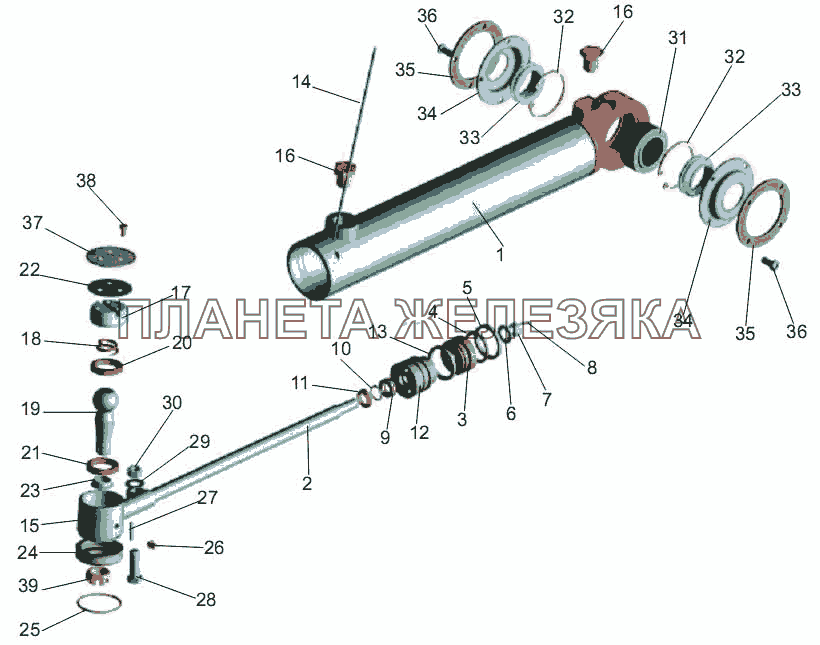 Силовой цилиндр гидроусилителя рулевого управления МАЗ-256 (вариант)