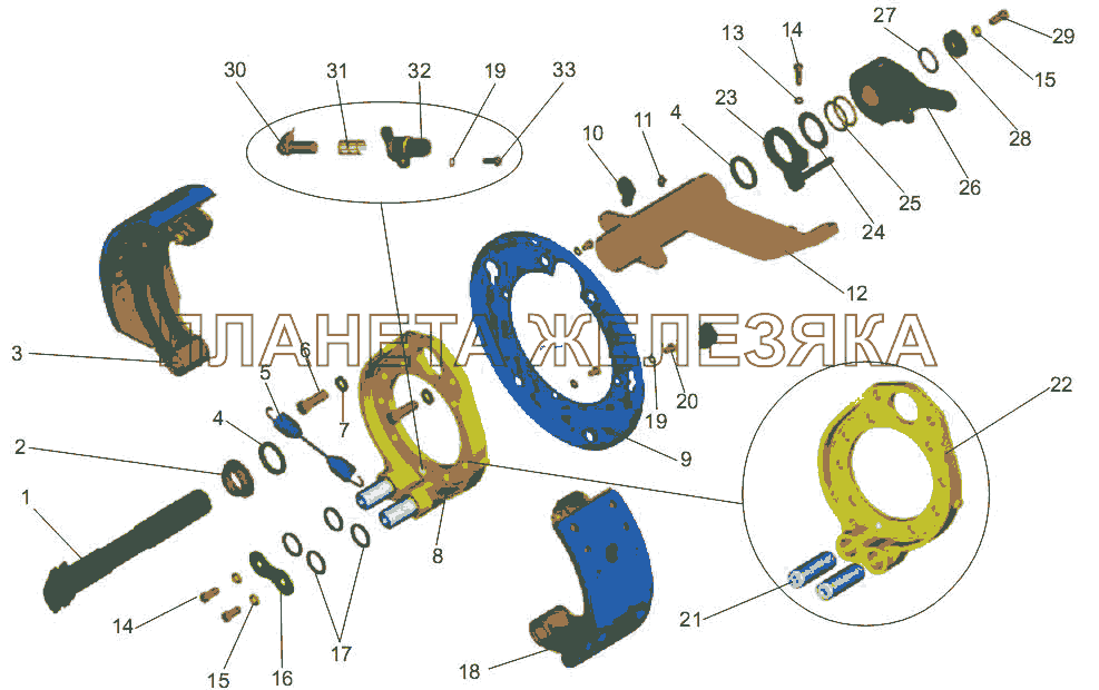 Тормозной механизм передней оси МАЗ-256 (вариант)