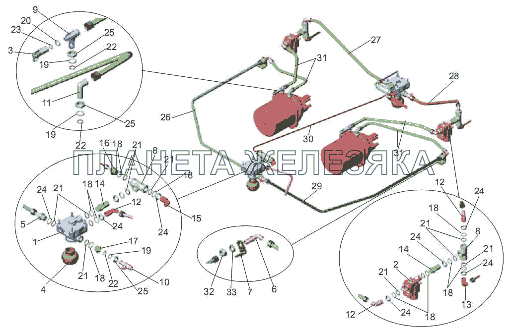 Установка задних тормозных камер МАЗ-256 (вариант)